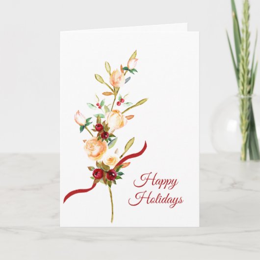 Elegante Rozen en bessen Kerst Kaart (Voorkant)