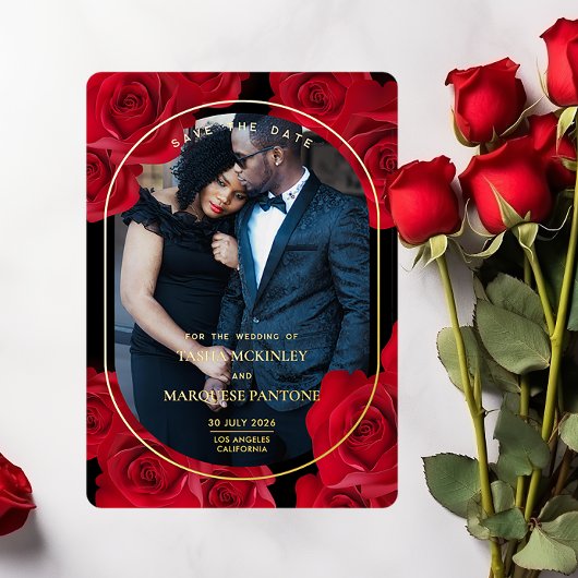 Elegante Rozen en foto Folie Save The Date Folie Uitnodiging