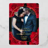 Elegante Rozen en foto Folie Save The Date Folie Uitnodiging (Voorkant)