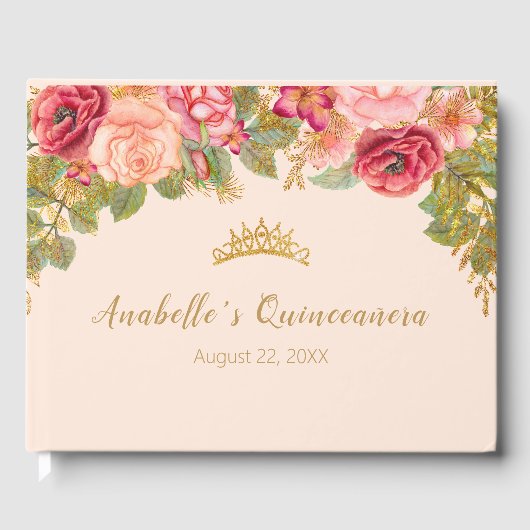 Elegante Rozen en gouden kroon Gastenboek (Voorkant)