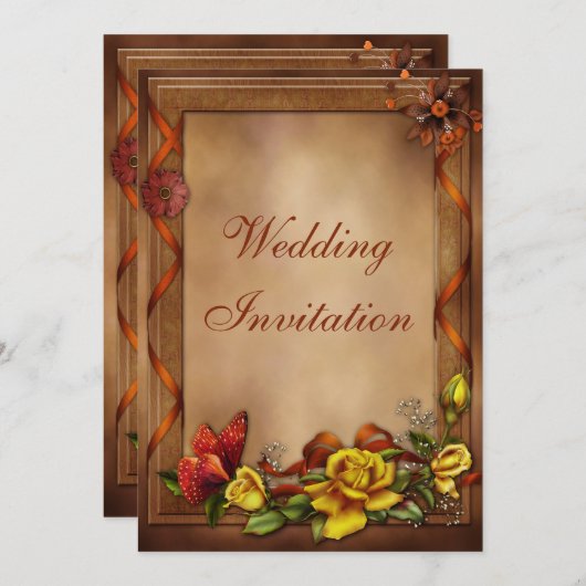 Elegante Rozen en vlinderbruiloft Kaart (Voorkant / Achterkant)