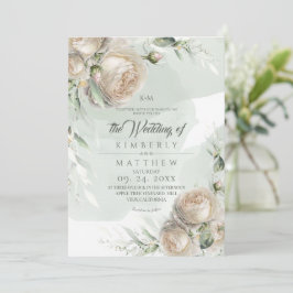 Elegante Rozen en Waterverf Salie Rustieke Bruilof Kaart