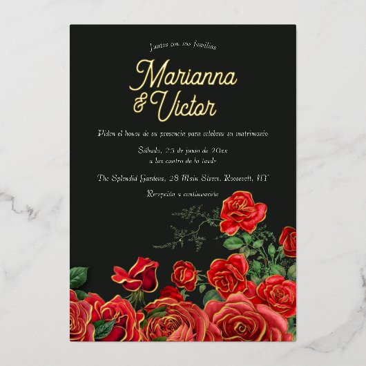 Elegante Rozen Folie Bruiloft Uitnodiging (Voorkant)