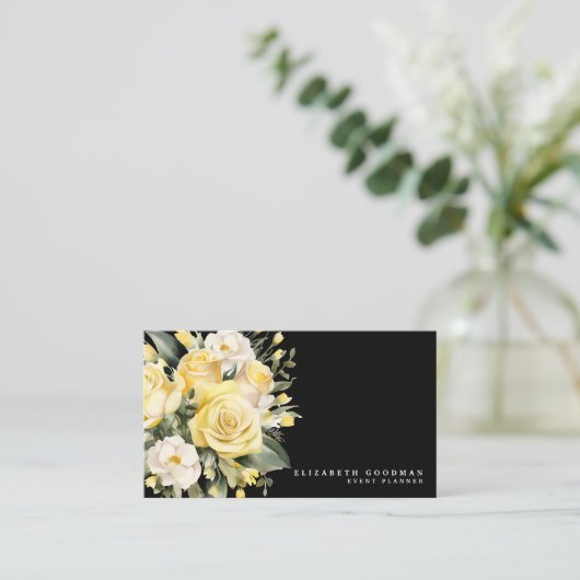 Elegante Rozen Geel Zwarte Bloemen Visitekaartjes (Staand voorkant)