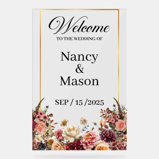 Elegante Rozen Gold Modern Custom Name Wedding Acryl Bord (Voorkant)