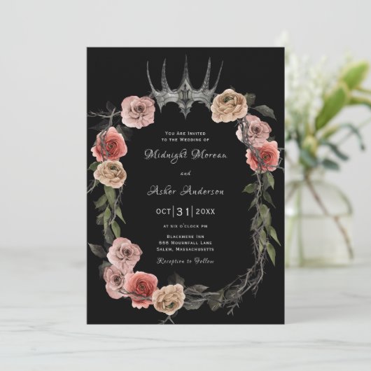 Elegante Rozen Gotische bruiloft Kaart (Staand voorkant)