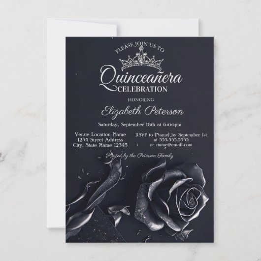 Elegante Rozen Gotische Quinceañera Kaart (Voorkant)