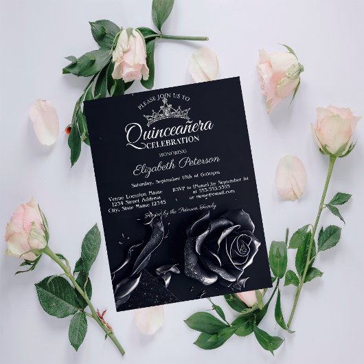 Elegante Rozen Gotische Quinceañera Kaart