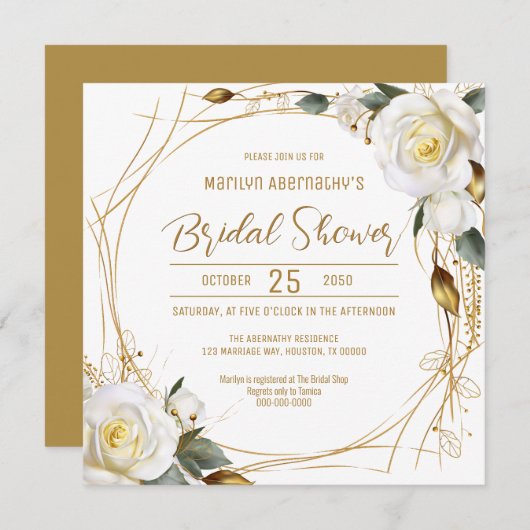 Elegante Rozen gouden bloem Kaart (Voorkant / Achterkant)