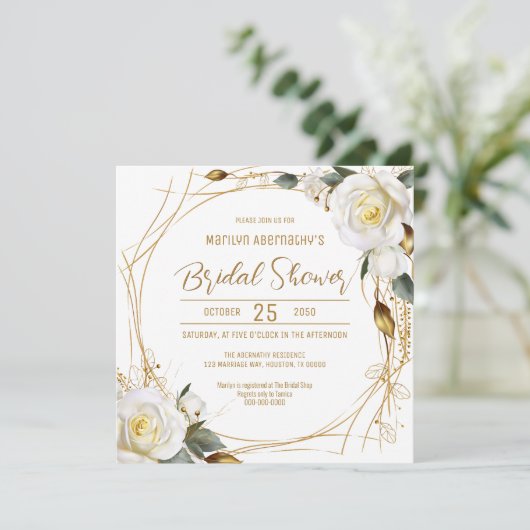 Elegante Rozen gouden bloem Kaart (Staand voorkant)