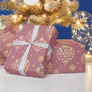 Elegante Rozen gouden kerstversiering Cadeaupapier