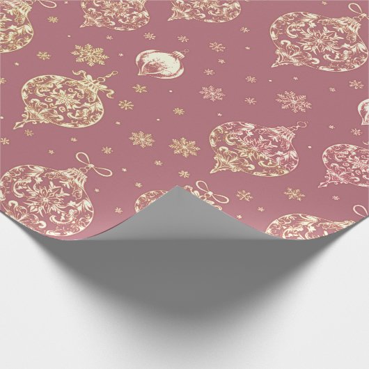 Elegante Rozen gouden kerstversiering Cadeaupapier (Hoek)