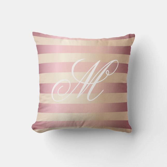 Elegante Rozen gouden monogram strepen Kussen (Voorkant)