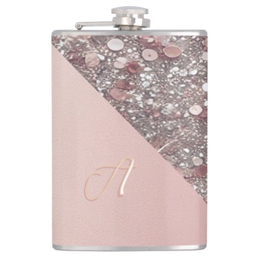 Elegante Rozen gouden monogram vinyl verpakte kolf Heupfles (Voorkant)