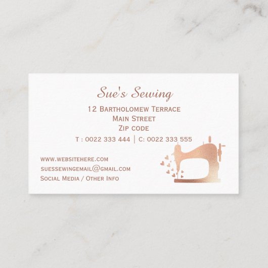 Elegante Rozen gouden Navy naaimachine Visitekaartje (Achterkant)