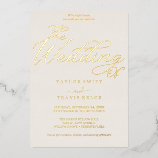 Elegante Rozen goudfolie | blozen bruiloft Folie Uitnodiging (Voorkant)