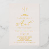 Elegante Rozen goudfolie | Blush monogram bruiloft Folie Uitnodiging (Voorkant)