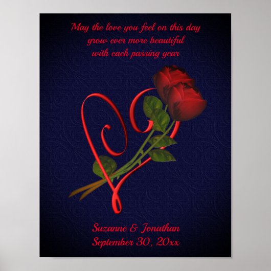 Elegante Rozen hart bruiloft of Jubileum Poster (Voorkant)