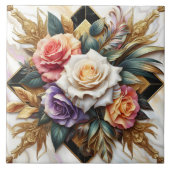 Elegante Rozen in ingewikkeld bloemontwerp Tegeltje (Voorkant)