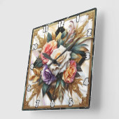 Elegante Rozen in ingewikkeld bloemontwerp Vierkante Klok (Hoek)