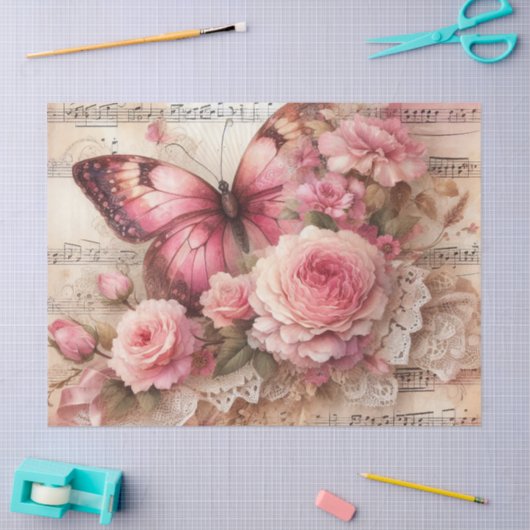 Elegante Rozen & Kant Bloemen Decoupage Tissuepapier (Craft)