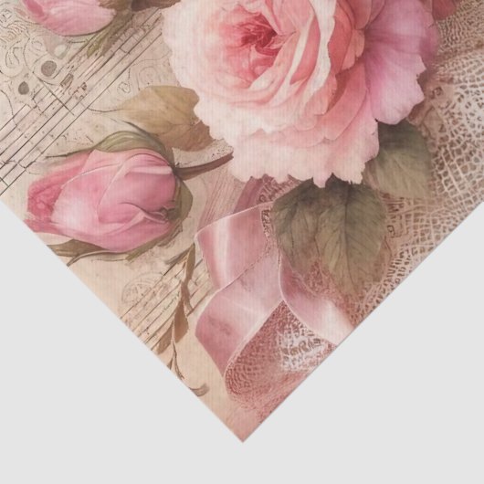 Elegante Rozen & Kant Bloemen Decoupage Tissuepapier (Detail)