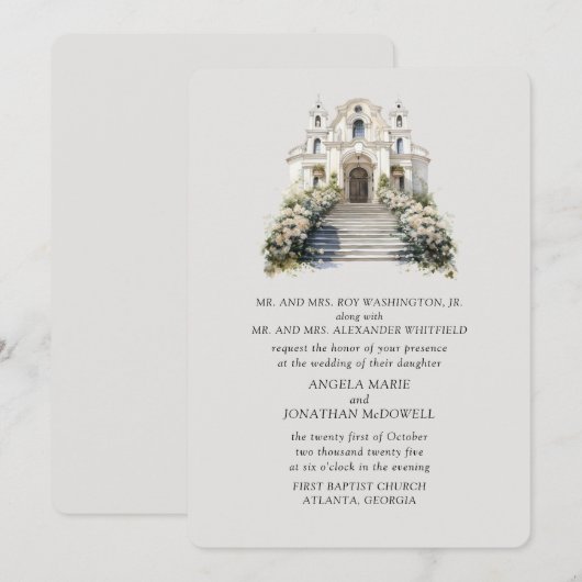 Elegante Rozen kapel bruiloft uitnodiging (Voorkant / Achterkant)