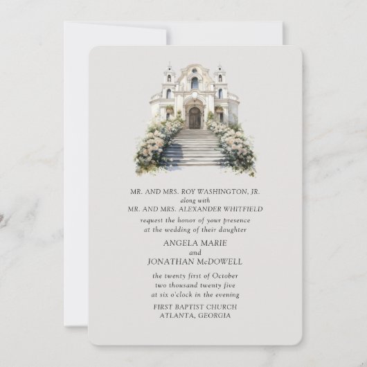 Elegante Rozen kapel bruiloft uitnodiging (Voorkant)