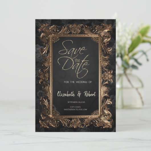 Elegante Rozen  Lijst Gothic Save the Date (Staand voorkant)