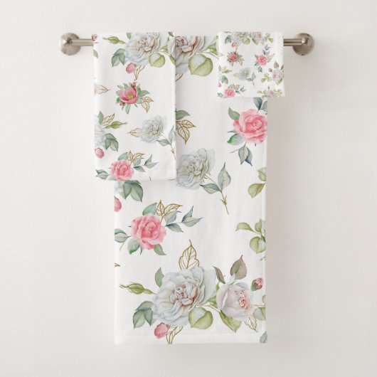 Elegante Rozen met gouden gegraveerde bladeren Bad Handdoek (Insitu)