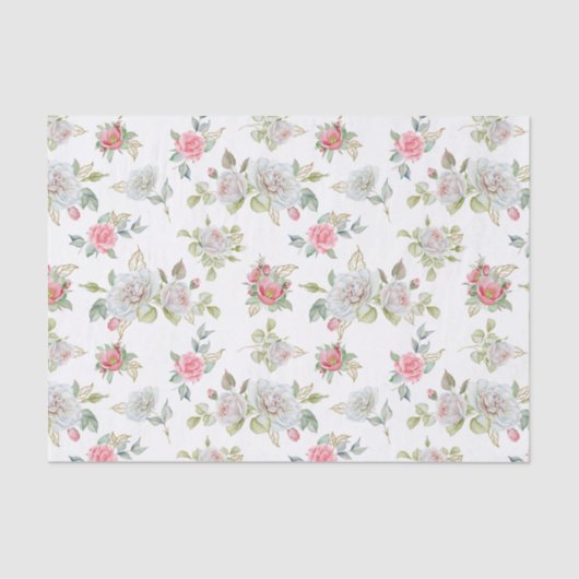 Elegante Rozen met gouden gegraveerde bladeren Tissuepapier (Voorkant)