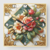 Elegante Rozen met groene achtergrond en gouden si Vierkante Klok (Voorkant)