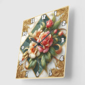 Elegante Rozen met groene achtergrond en gouden si Vierkante Klok (Hoek)