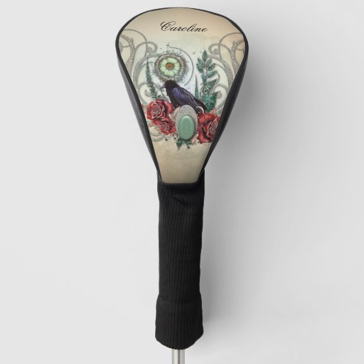 Elegante  rozen met kraai golfheadcover (Voorkant)