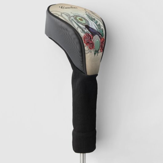 Elegante  rozen met kraai golfheadcover (Schuin)