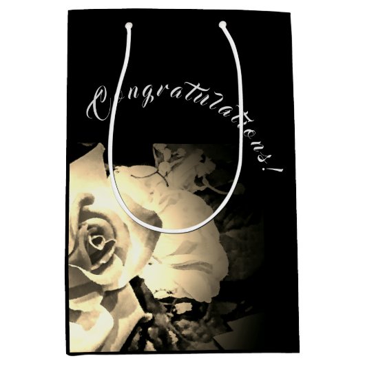 Elegante rozen met monogram medium cadeauzakje (Voorkant)