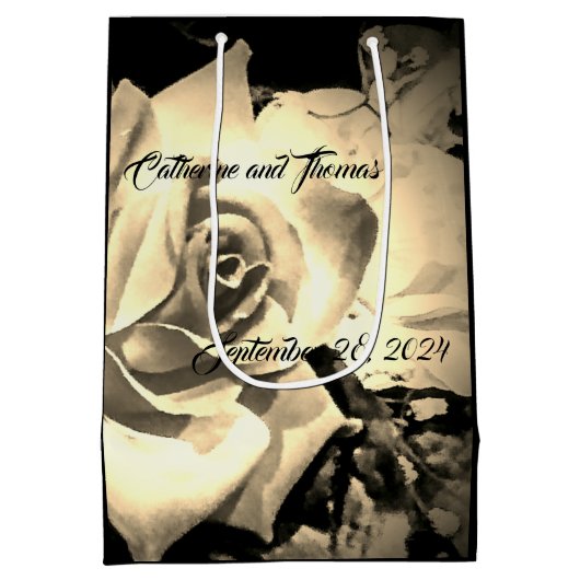 Elegante rozen met monogram medium cadeauzakje (Achterkant)