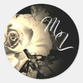 Elegante Rozen Monogrammed Sticker (Voorkant)