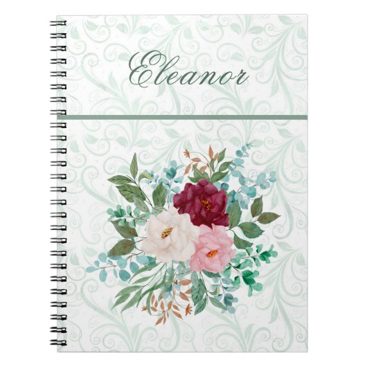 Elegante Rozen & Munt Persoonlijk Notitieboek (Voorkant)