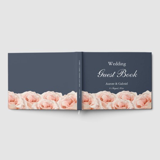 Elegante Rozen Navy Blue Blush White Wedding Gastenboek (Volledig)