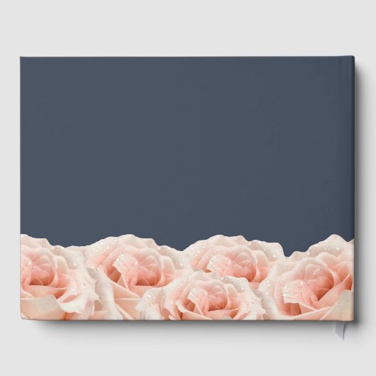 Elegante Rozen Navy Blue Blush White Wedding Gastenboek (Achterkant)