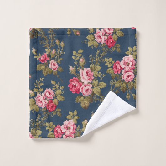 Elegante Rozen op blauwe achtergrond Bad Handdoek (Wasdoekje)