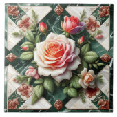 Elegante Rozen op een groene marmeren achtergrond Tegeltje (Voorkant)