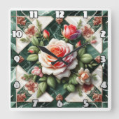 Elegante Rozen op een groene marmeren achtergrond Vierkante Klok (Voorkant)