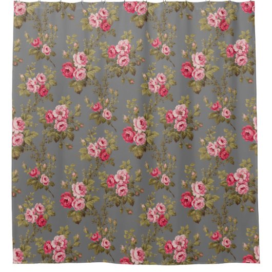 Elegante  Rozen op grijze achtergrond Douchegordijn (Voorkant)
