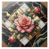 Elegante Rozen op marmeren en gouden achtergrond Tegeltje (Voorkant)