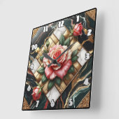 Elegante Rozen op marmeren en gouden achtergrond Vierkante Klok (Hoek)