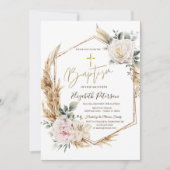 Elegante Rozen Pampas Grass Doop Kaart (Voorkant)