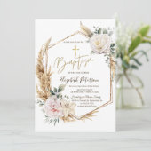 Elegante Rozen Pampas Grass Doop Kaart (Staand voorkant)