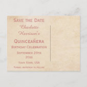 Elegante Rozen Quinceañera Bewaar de datum Aankondigingskaart (Achterkant)